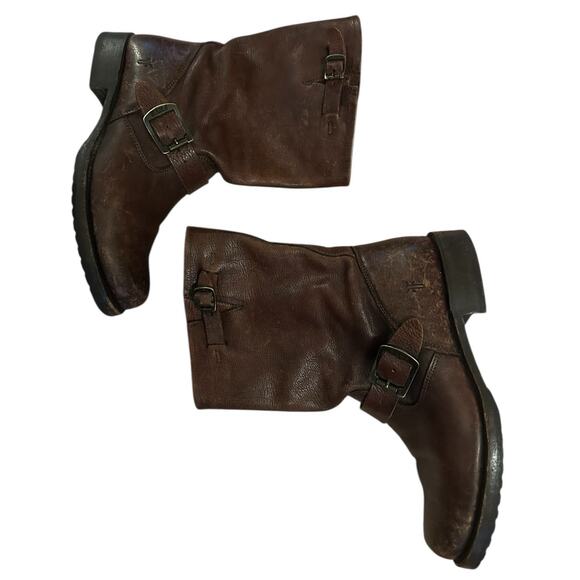 Women 8 Frye Veronica Flex Short Boots Walnut Brown Leather Pull-On Riding Moto - Picture 7 of 12